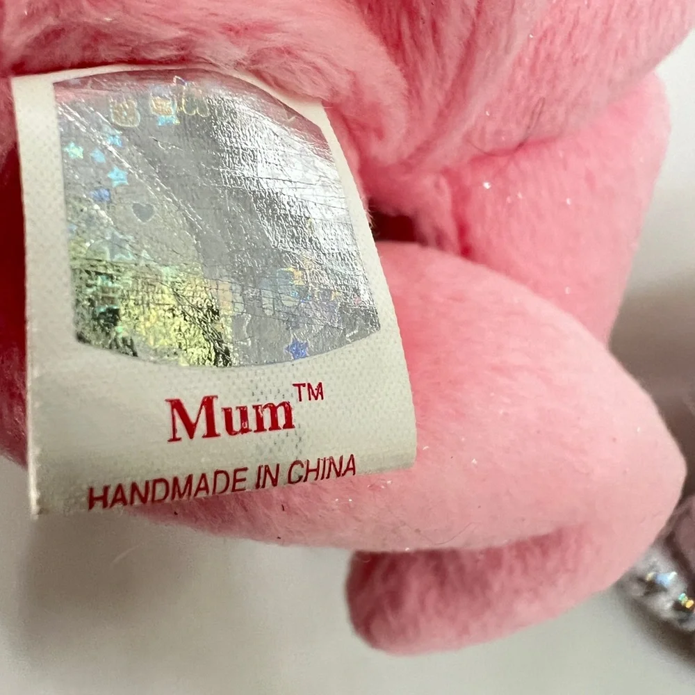 TY Beanie Mum pink bear 2001 and bell silver white Beginning baby 2000 set of 2
